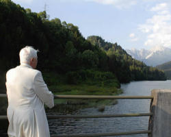 Image of 'If the Church's magisterium expresses grave misgivings about notions of the environment inspired by ecocentrism and biocentrism, it is because such notions eliminate the difference of identity and worth between the human person and other living things. In the name of a supposedly egalitarian vision of the 'dignity' of all living creatures, such notions end up abolishing the distinctiveness and superior role of human beings. They also open the way to a new pantheism tinged with neo-paganism, which would see the source of man's salvation in nature alone, understood in purely naturalistic terms.' (Pope Benedict XVI)