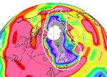 Image of The northern ozone hole is at least five times the size of the state of California. 