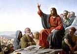 Image of Christ speaks God's truth to the people during his sermon on the mount.