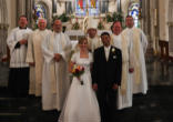 Image of James and Whitney, Bishop Daniel Flores (Brownsville - a very beloved Corpus Christi priest), Fr. James Farfaglia, Fr. Richard Libby, Fr. Peter Elizardo and Fr. Skip Negley at Annunciation Parish in Houston two years ago.
