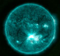Image of The X-class flare photographed shooting directly at Earth. 