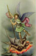 Image of St. Michael is normally depicted in battle defeating the devil. 