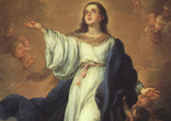 Image of The Virgin Mary, whose life is the perfect model of Christian faith, travels before us in the reception of divine love as she is assumed into heaven.