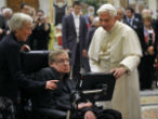 Image of Stephen Hawking meets Pope Benedict.