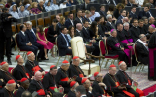 Image of The empty papal chair set out for Pope Francis. It remained empty as the Holy Father worked. 
