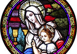 Image of Blessed Virgin Mary and Beloved Son of God, stained glass window.
