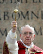 Image of Pope Francis is the first to bless the Mercy Bus Project.