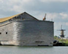 Image of The Ark of Noah team is preparing to sail the life-size replica to Brazil (Arkofnoah.org).