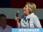 Image of Hillary Clinton suffered another coughing fit while at a campaign stop in Iowa. 