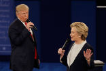 Image of Trump attacked Clinton, hard, and she was off balance during much of the debate. 