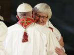 Image of Pope Francis embraces Lutheran Archbishop Antje Jackelen.