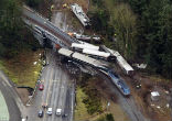Image of The Amtrak train was traveling 49 MPH in excess of the speed limit when it hit a curve and derailed on a bridge over the Interstate 5 freeway.