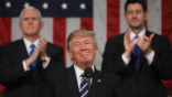 Image of President Trump delivered a triumphant State of the Union speech that earned high approval ratings. 