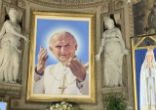 Image of  Divine Mercy Chaplet in Rome holds relics of St. Faustina Kowalska and St. John Paul II.